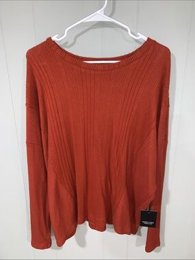 NWT Simply Vera Vera Wang Ribbed Long-Sleeve Top in Burnt Orange XXL
